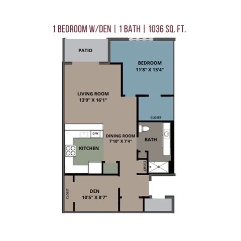 1B1B Den 1036 Square Feet